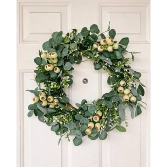 New Artificial Spring Wreath 20 Inch Summer Wreaths, Front Door Green Eucalyptus - Picture 2 of 2